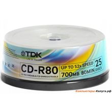Диски CD-R 80min 700Mb ТDK 52х  25 шт  Cake Box