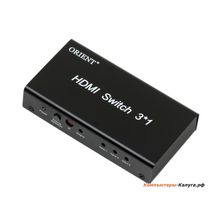 Разветвитель HDMI Switch Orient HS0301, 3-in 1-out, HDMI 1.3, HDTV1080p 1080i 720p, HDCP1.2, пульт ДУ